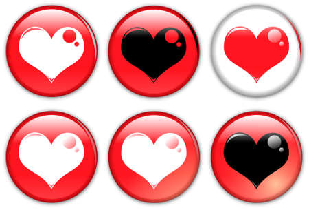 stickers buttons of hearts in oval shape with shine, glow and drop shadowのイラスト素材