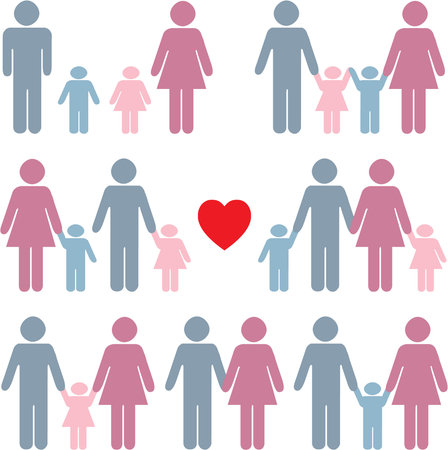 Family life icon set in color with a red heartのイラスト素材