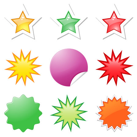 Starbursts illustrations in yellow, green and red variationsのイラスト素材
