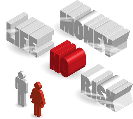 A group of characters one man and one woman standing up against concept of riskのイラスト素材