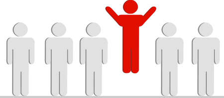 A group of characters standing in line only with one jumping upのイラスト素材