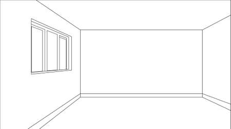 Virtual model room sketch with only outer lines of the shapesのイラスト素材