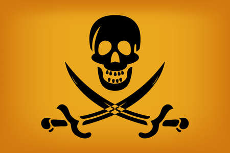  illustraion of pirate flag with black skull over sun color tones のイラスト素材