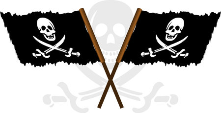 illustraion of pirate flag with white skull over white backgroundのイラスト素材