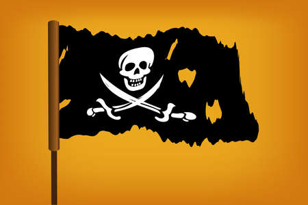 illustraion of pirate flag with white skull over black のイラスト素材