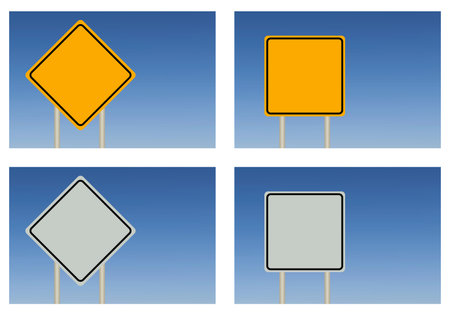 a blank yellow grey road sign on blue sky background that you could add text toのイラスト素材