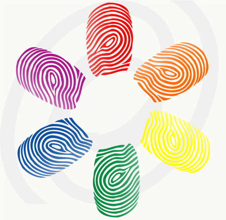  vector illustration of  finger prints in various colors のイラスト素材