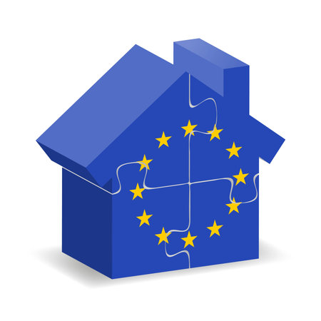 Illustration of EU flagged house with puzzle pieces のイラスト素材
