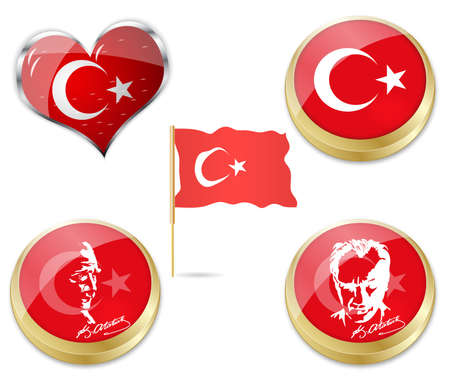 illustration of flag of turkey and Ataturk, founder of turkeyのイラスト素材