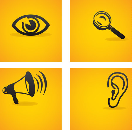 illustration of an abstract eye with shadow over yellow background