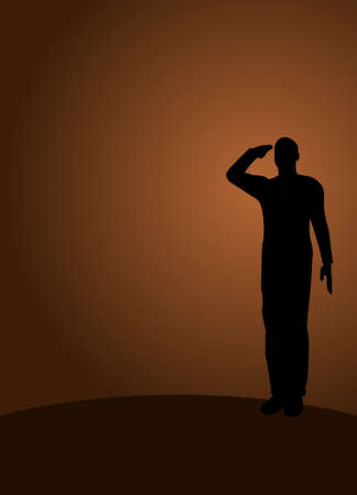 Silhouette of an army soldier on a platform salutingのイラスト素材