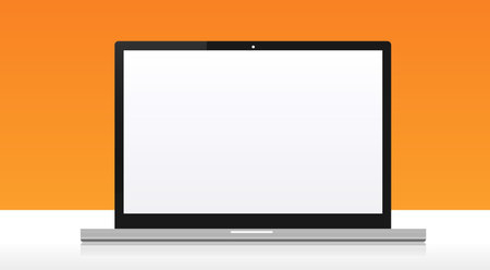 illustration of notebook computer over desk with blank screen
