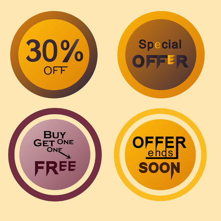 A set of discount labels in orange and purple colors. Special offer in sales.のイラスト素材