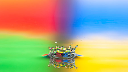 The drop of water creates a crown on a water surface