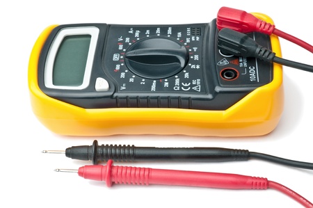 isolated digital multimeter with two probes and wiresの写真素材