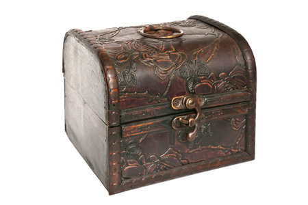 vintage trunk trimmed embossed leather isolated on white background