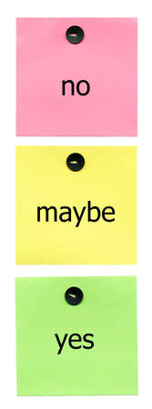 three color stickers pinned pushpin like traffic light isolated on white backgroundの写真素材