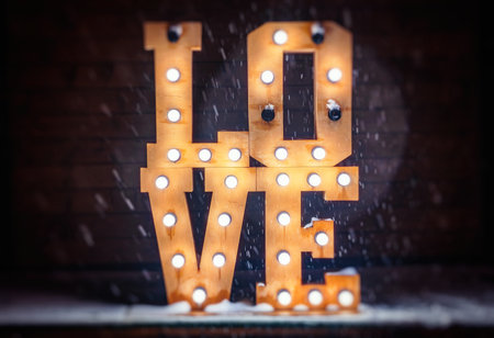 Love letters light winter snow night show board wooden entertainment