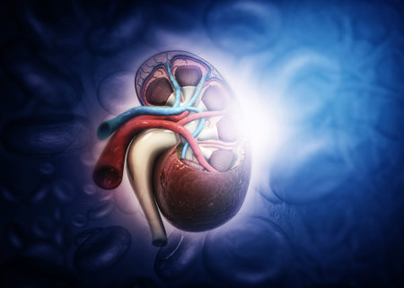 3d illustration of Abstract medical background with Human kidney anatomy