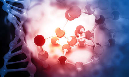 Atom Molecules with DNA  on sicience background. 3d illustrationの写真素材