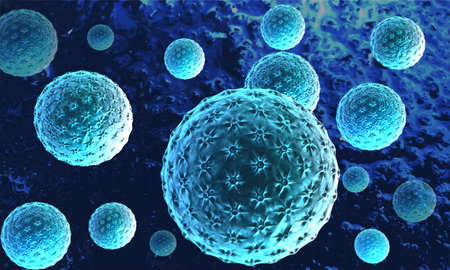 Microscopic view of virus, bacteria, cell infected organism. 3d illustrationの写真素材