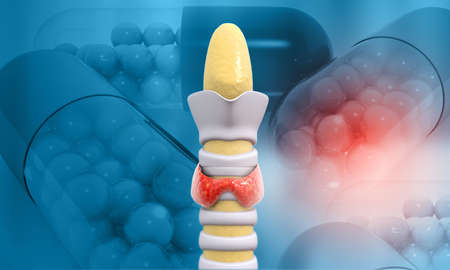 thyroid gland with medicine, hyperthyroidism. 3d illustrationの写真素材