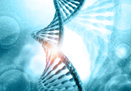 DNA strands on Scientific background. 3d illusation 	の写真素材