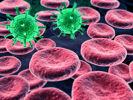 Virus infecting the red bloods. 3d render