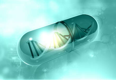 DNA inside a medical capsules. Genetic Medicine concept. 3d renderの写真素材