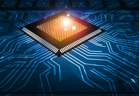 Modern computer processor with circuit board.technology background. 3d illustration	