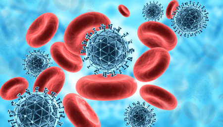Virus Cell attacks immune system cells. Medical background. 3d render	の写真素材