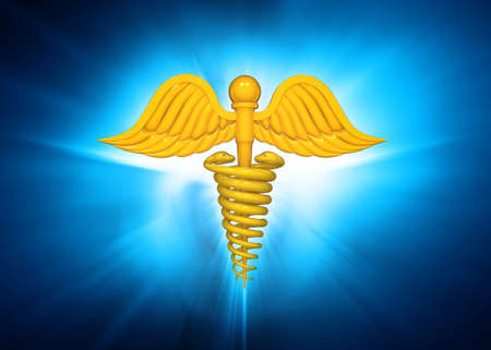 3d caduceus symbol on abstract medical background. 3d illustrationの写真素材