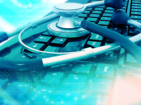 stethoscope on keyboard. Medical and technology concept. 3d illustrationの写真素材