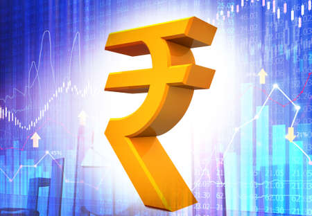 Indian rupee symbol  with  business growth chart. 3d illustrationの写真素材