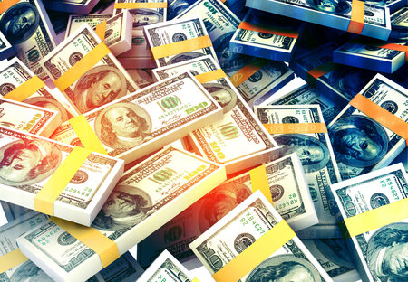 Dollar bills stacks. 3d illustration
