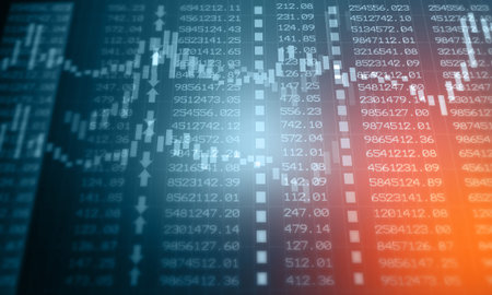 Financial stock market graph with candlestick chart. Stock trading concept. 2d illustrationの写真素材