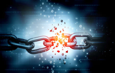 Broken data chain. Data hacked  concept. 3d illustrationの写真素材