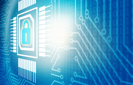 Pad lock on circuit background, cyber security concept background. 2d illustration