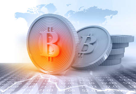 Bit coin of stock market graph background. 3d illustrationの写真素材