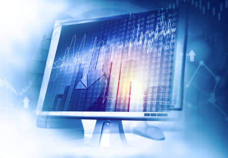 Stock market graph on computer display. 3d illustrationの写真素材