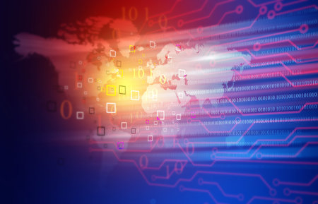 Digital world on abstract technology background. 3d illustration
