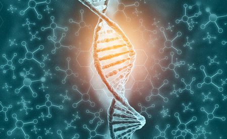 Dna molecule on science, biochemistry background. 3d illustration	