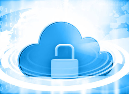 Cloud Security Systems. cloud with opened padlock on technology background. 3d illustration	