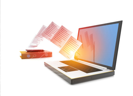 File transfer. Data, File, Folders with paper files. 3d illustration	