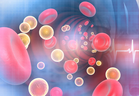 Medical background with blood cells and cholesterol. 3d illustration