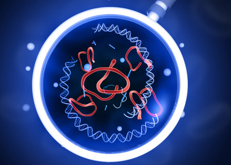 Dna with Viruses and bacterias under magnifying. 3d illustration