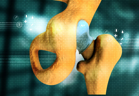 Knee replacement on medical background. 3d illustration	の写真素材