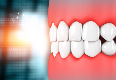 Beautiful human teeth on medical background. 3d illustration	