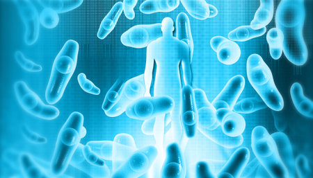 Virus, bacteria with human body background. 3d illustration