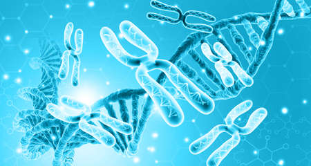DNA. Chromosomes. Scientific background. 3d illustration	の写真素材